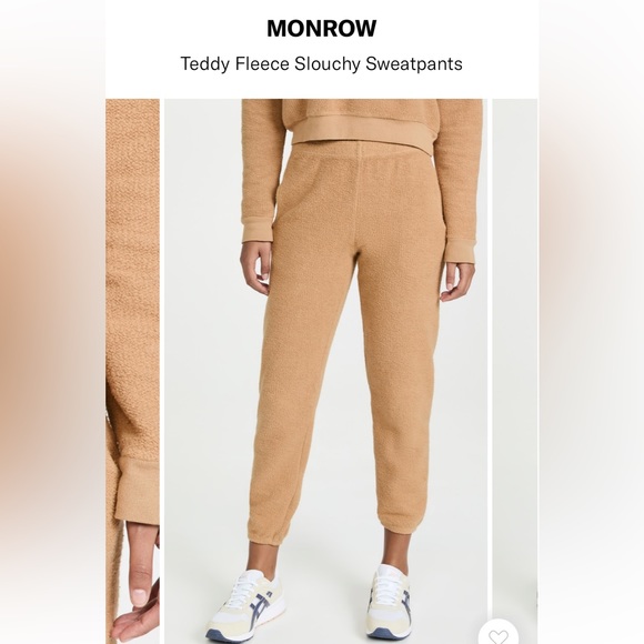 Monrow Teddy Fleece Slouchy Sweatpants in Latte color jogger sweat - Picture 7 of 12
